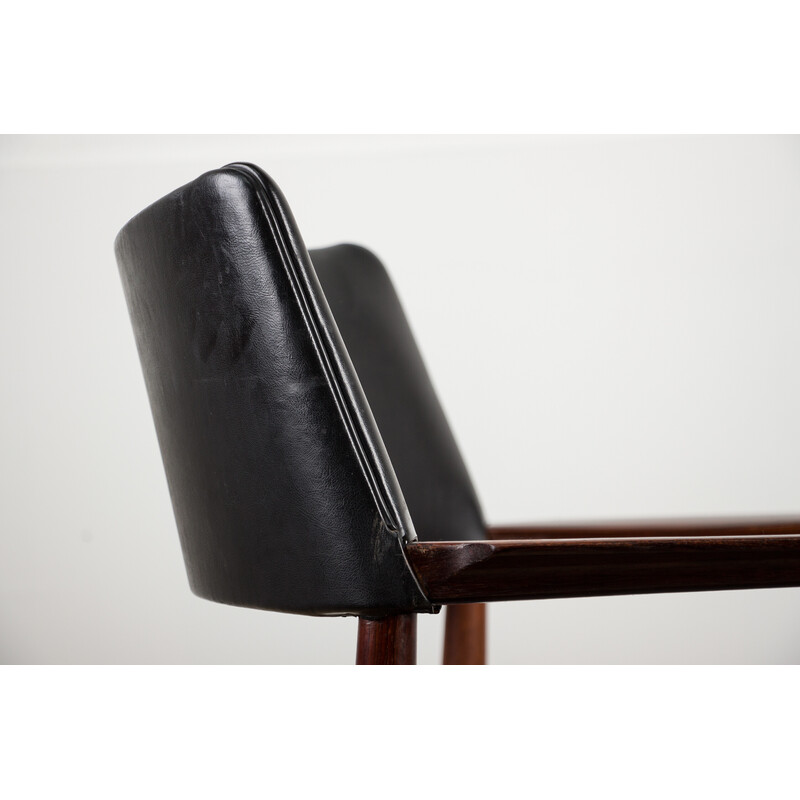 Vintage Deense fauteuil in rozenhout en leer van Erik Worts voor Soro Stolefabrik