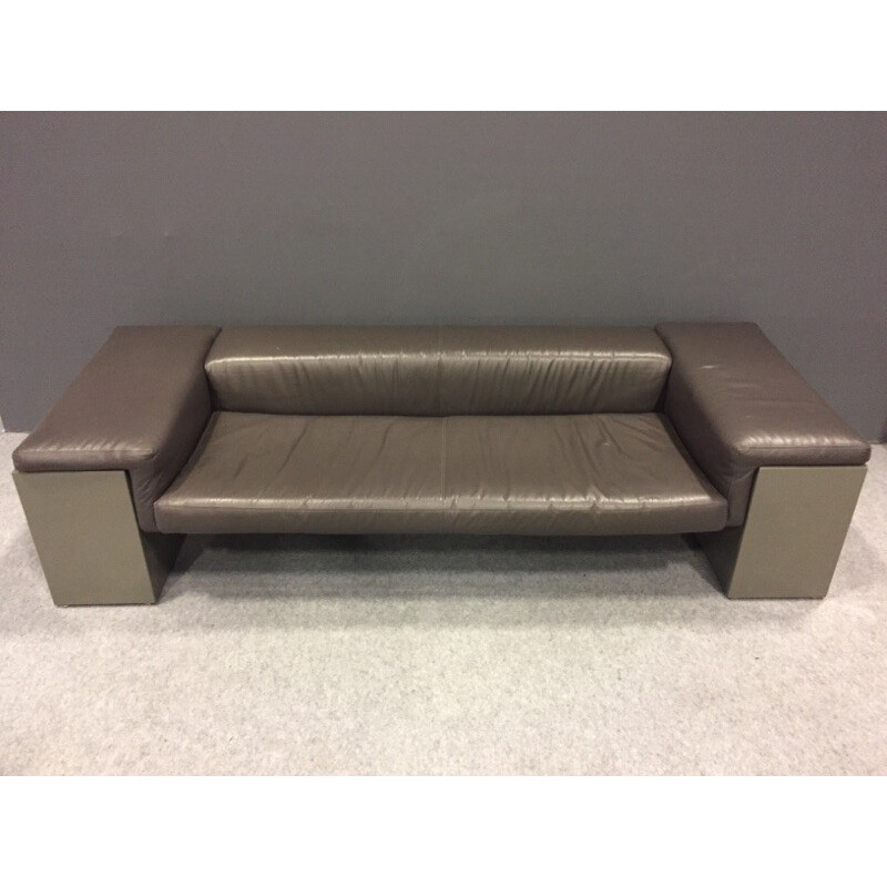 3-seater grey sofa in leather model Brigadier by Cini Boeri produced by Knoll - 1970s