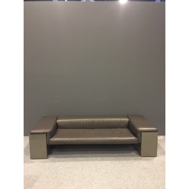 3-seater grey sofa in leather model Brigadier by Cini Boeri produced by Knoll - 1970s