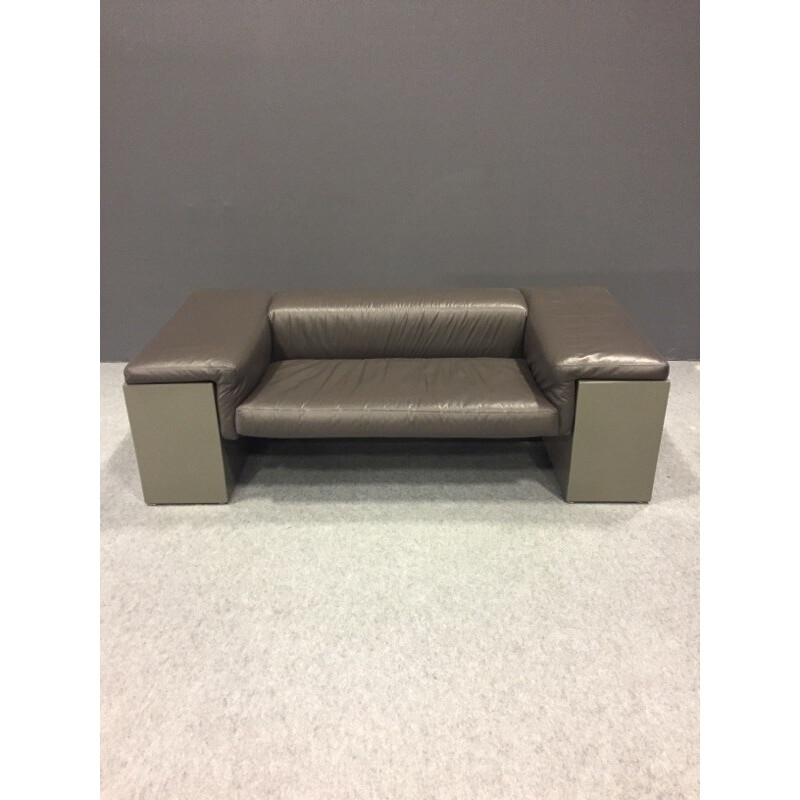 2-seater grey sofa in leather model Brigadier by Cini Boeri produced by Knoll - 1970s