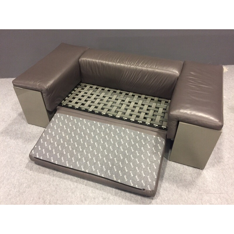 2-seater grey sofa in leather model Brigadier by Cini Boeri produced by Knoll - 1970s