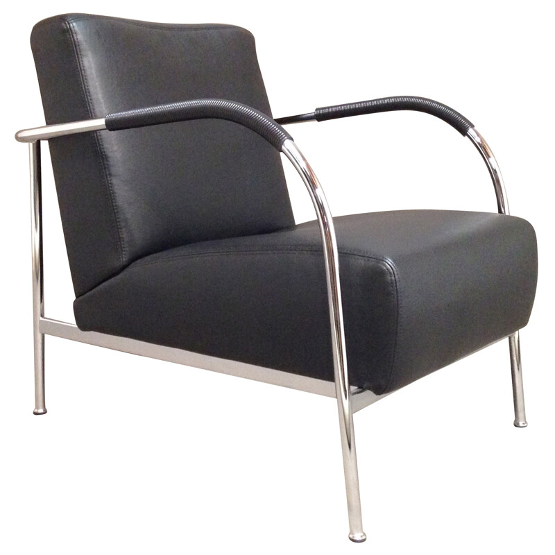 Black armchair in leatherette - 1950s
