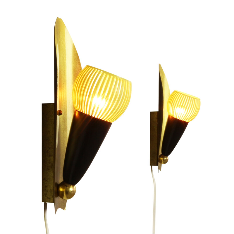 Set of two golden wall lights in metal - 1950s