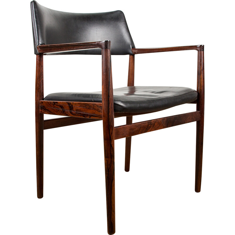 Vintage Danish armchair in rosewood and leather by Erik Worts for Soro Stolefabrik