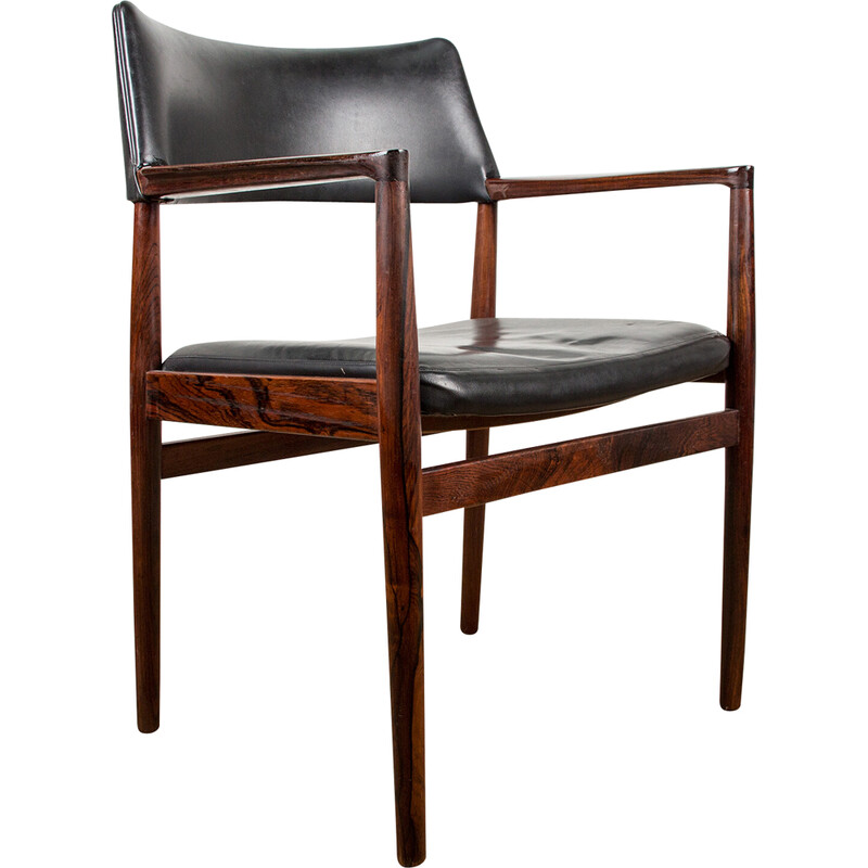 Vintage Deense fauteuil in rozenhout en leer van Erik Worts voor Soro Stolefabrik