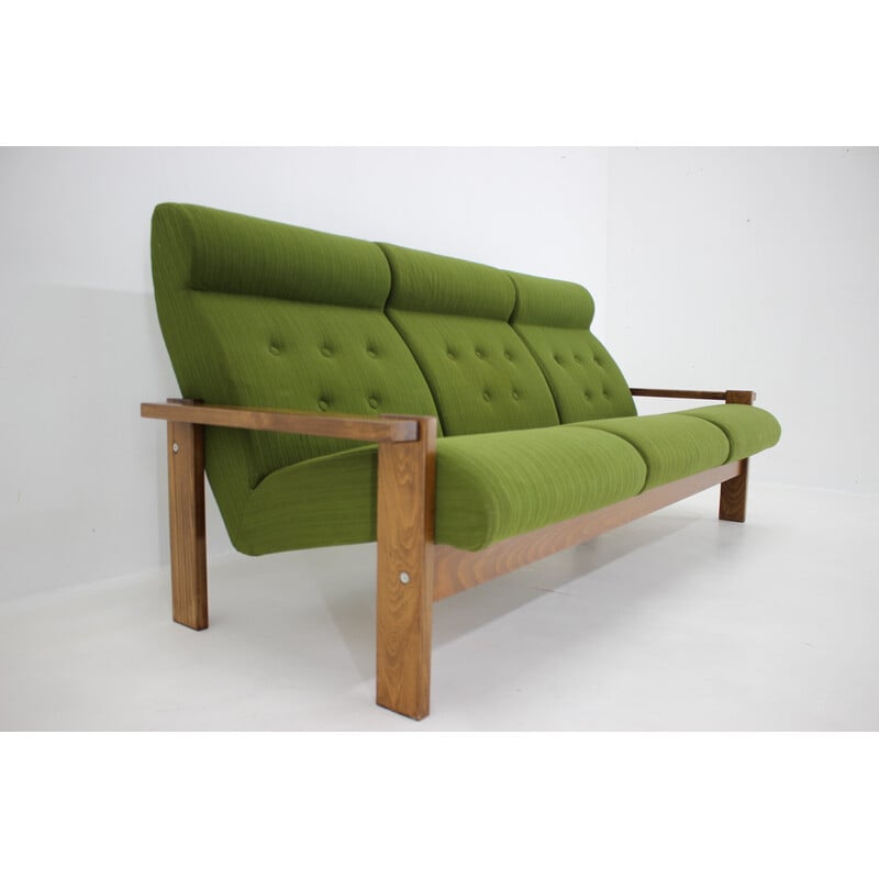 Vintage 3-seater beechwood sofa, Czechoslovakia 1970s