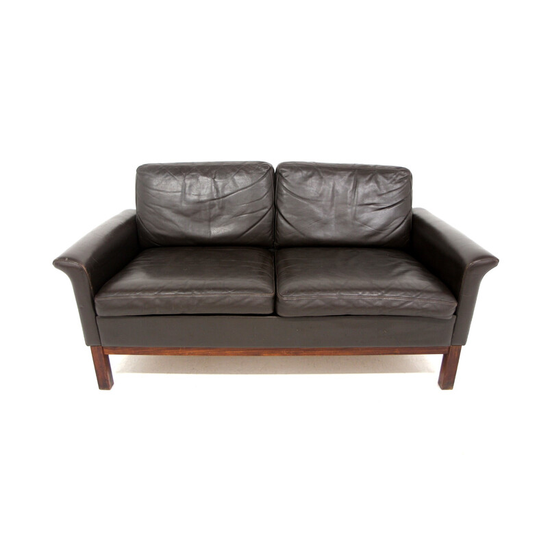 Scandinavian vintage 2-seater leather sofa, Sweden 1950