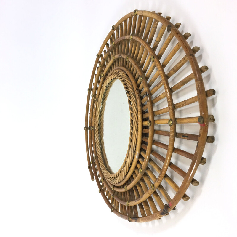 French elliptical rattan mirror - 1950s