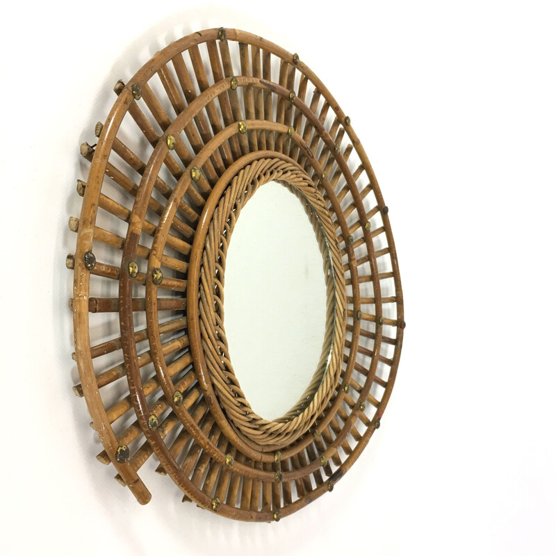 French elliptical rattan mirror - 1950s