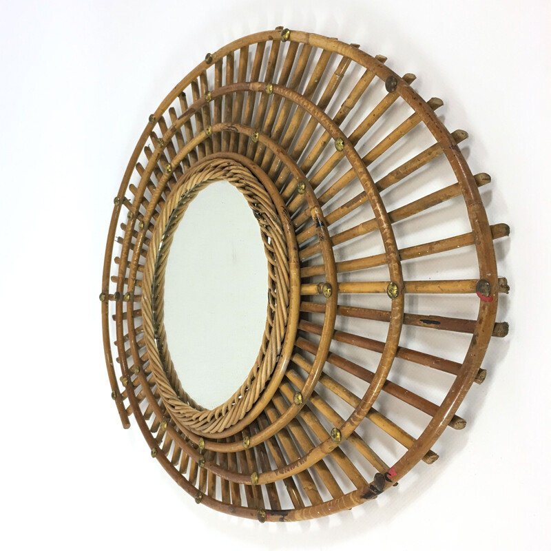 French elliptical rattan mirror - 1950s