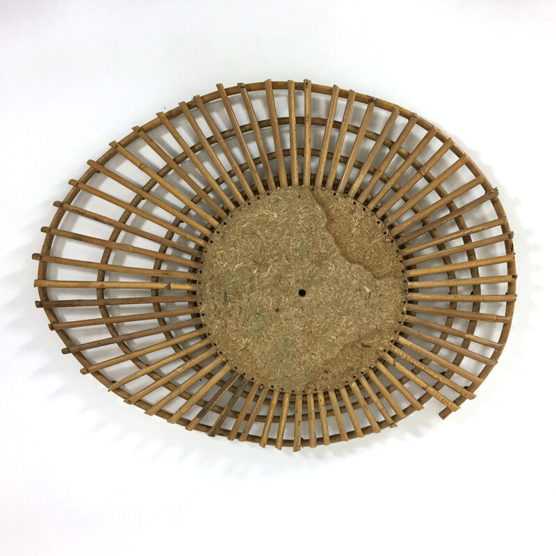 French elliptical rattan mirror - 1950s