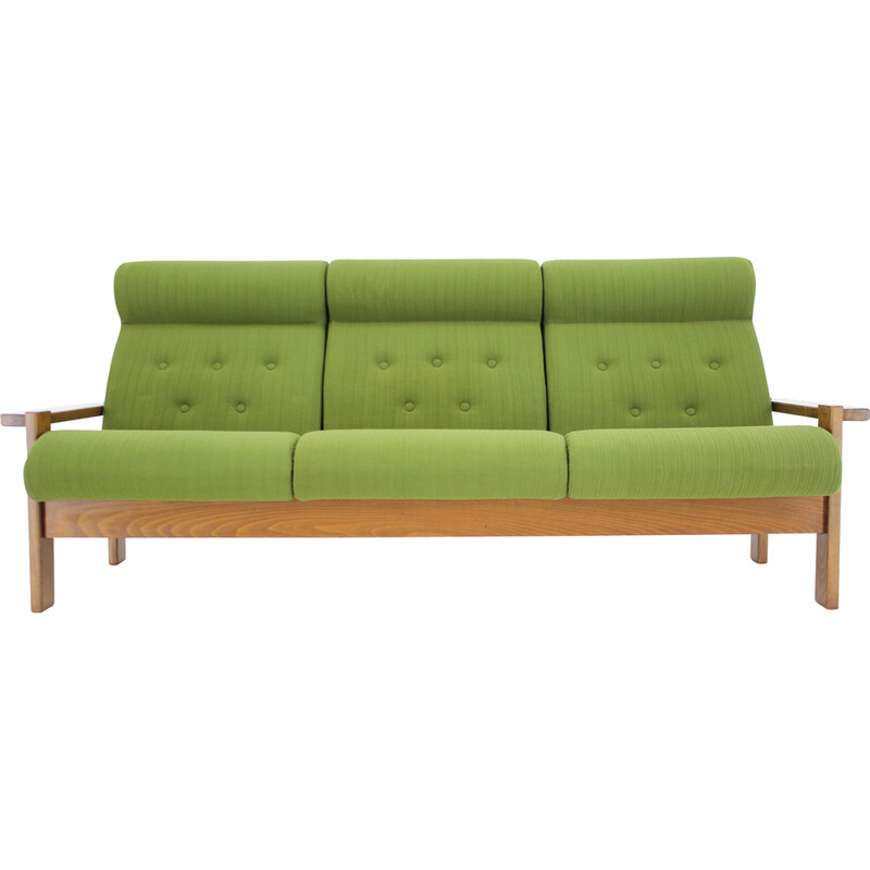 Vintage 3-seater beechwood sofa, Czechoslovakia 1970s