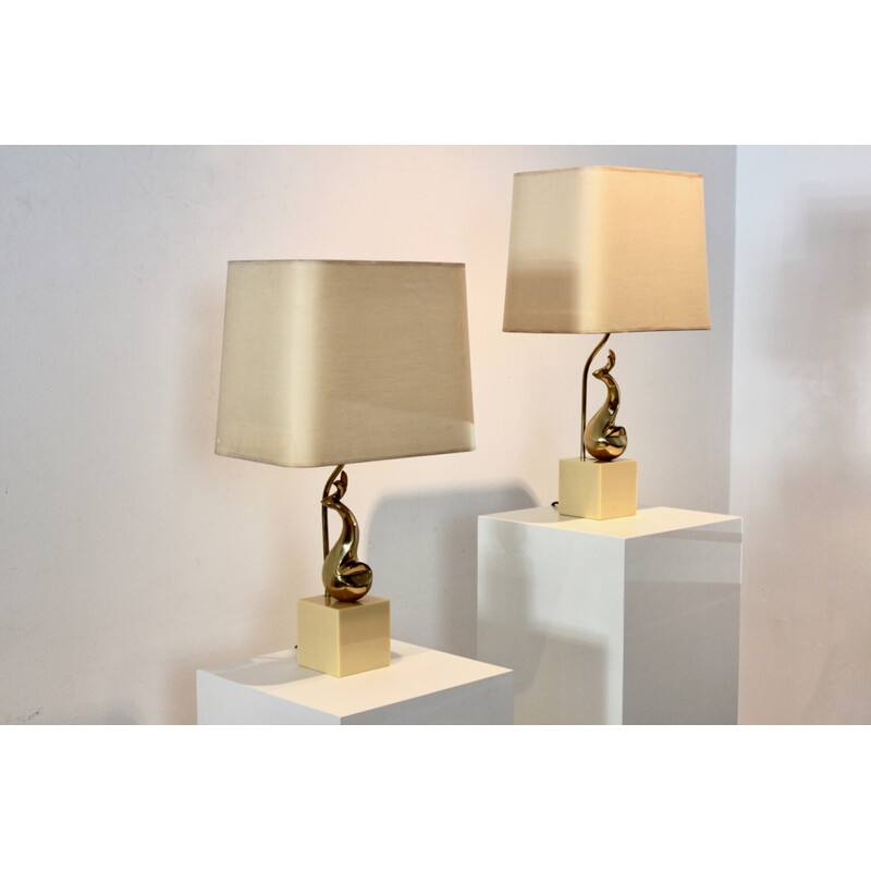 Pair of vintage brass Art Sculpture table lamps by Philippe-Jean, France 1970s