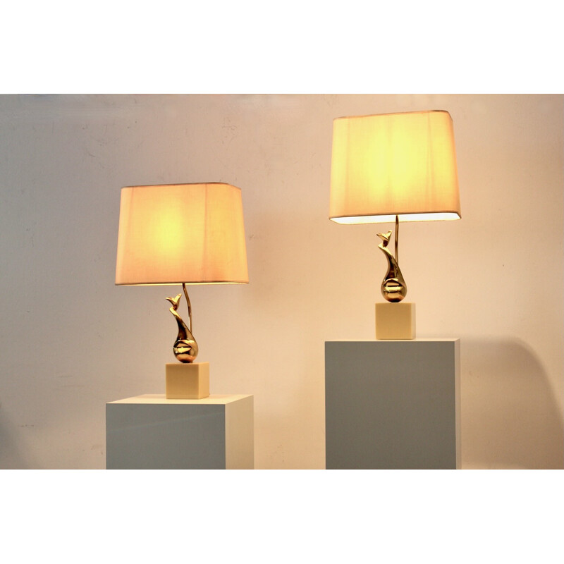 Pair of vintage brass Art Sculpture table lamps by Philippe-Jean, France 1970s