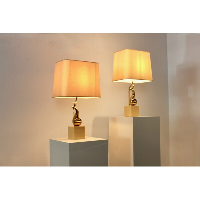 Pair of vintage brass Art Sculpture table lamps by Philippe-Jean, France 1970s