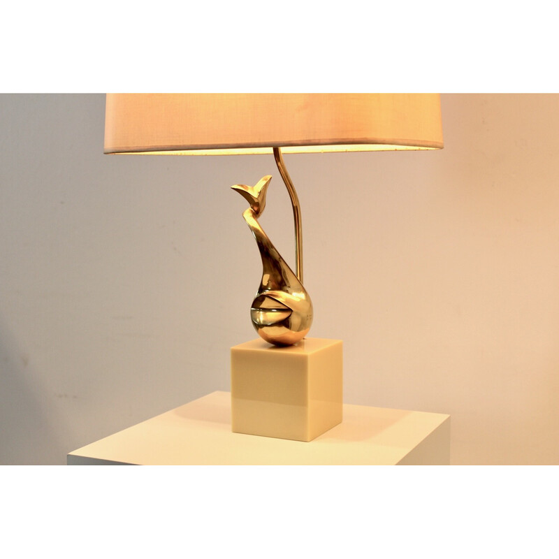 Pair of vintage brass Art Sculpture table lamps by Philippe-Jean, France 1970s