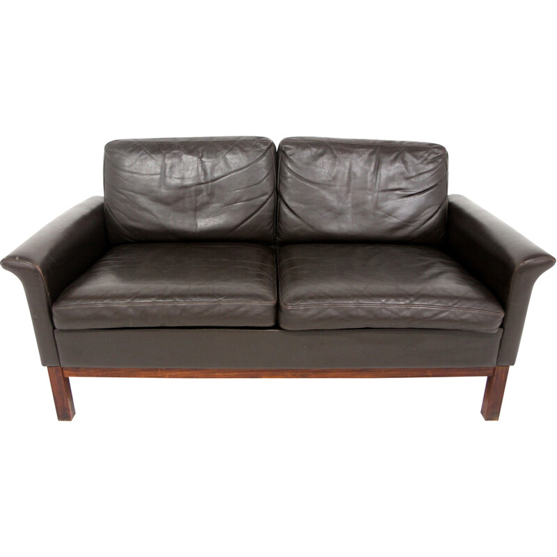 Scandinavian vintage 2-seater leather sofa, Sweden 1950
