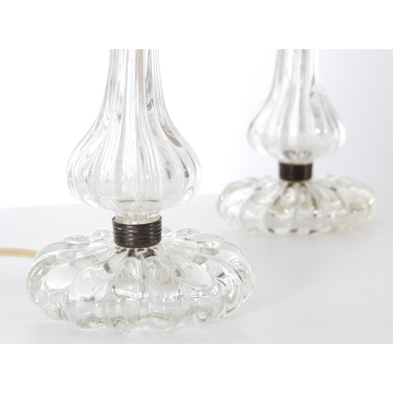 Paire de lampes de table vintage en cristal de Carl Fagerlund pour Orrefors
