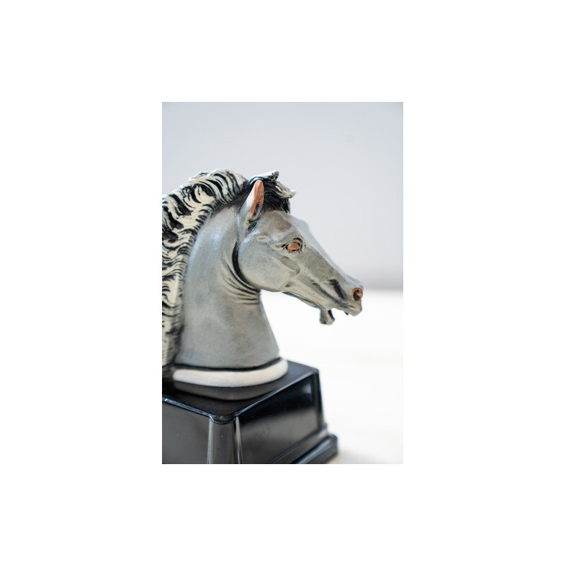 Pair of vintage horse head sculptures laminated in 925 silver by Marcello Giorgio, 1980