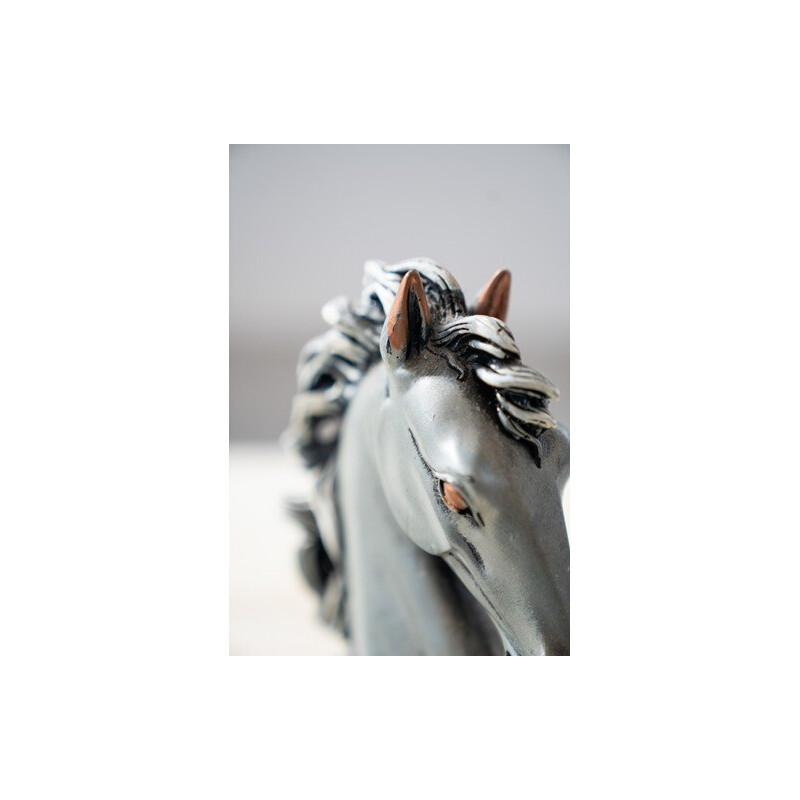 Pair of vintage horse head sculptures laminated in 925 silver by Marcello Giorgio, 1980