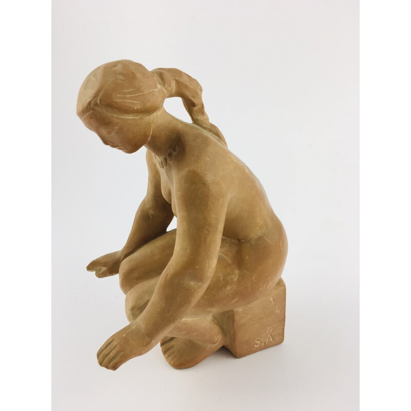 Mid-century female terracotta nude figure by Árpád Somogyi, 1970s