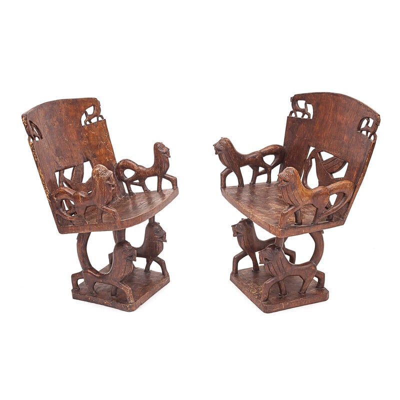 Lot de 4 fauteuils sculptés vintage, 1950