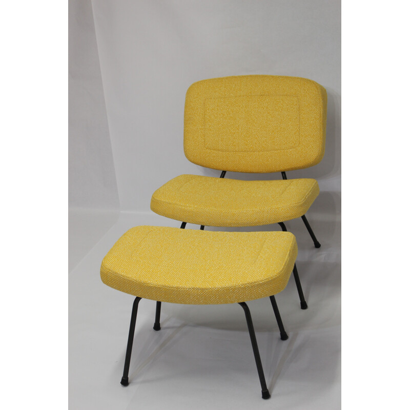 Pierre Paulin 190 CM Low yellow chair and ottoman for Thonet - 1950s