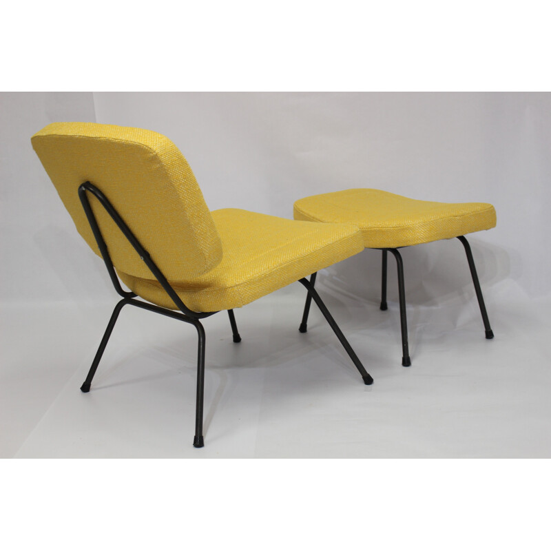 Pierre Paulin 190 CM Low yellow chair and ottoman for Thonet - 1950s