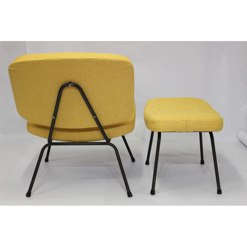 Pierre Paulin 190 CM Low yellow chair and ottoman for Thonet - 1950s