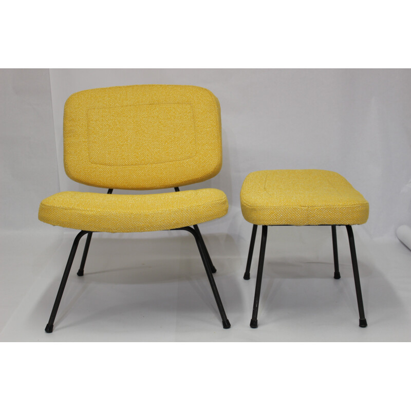 Pierre Paulin 190 CM Low yellow chair and ottoman for Thonet - 1950s