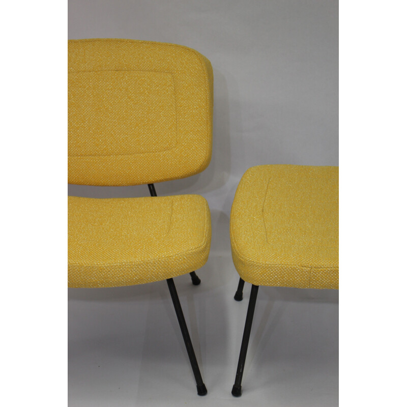 Pierre Paulin 190 CM Low yellow chair and ottoman for Thonet - 1950s