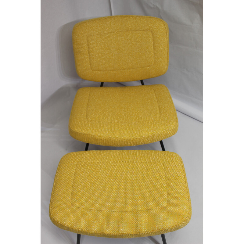 Pierre Paulin 190 CM Low yellow chair and ottoman for Thonet - 1950s