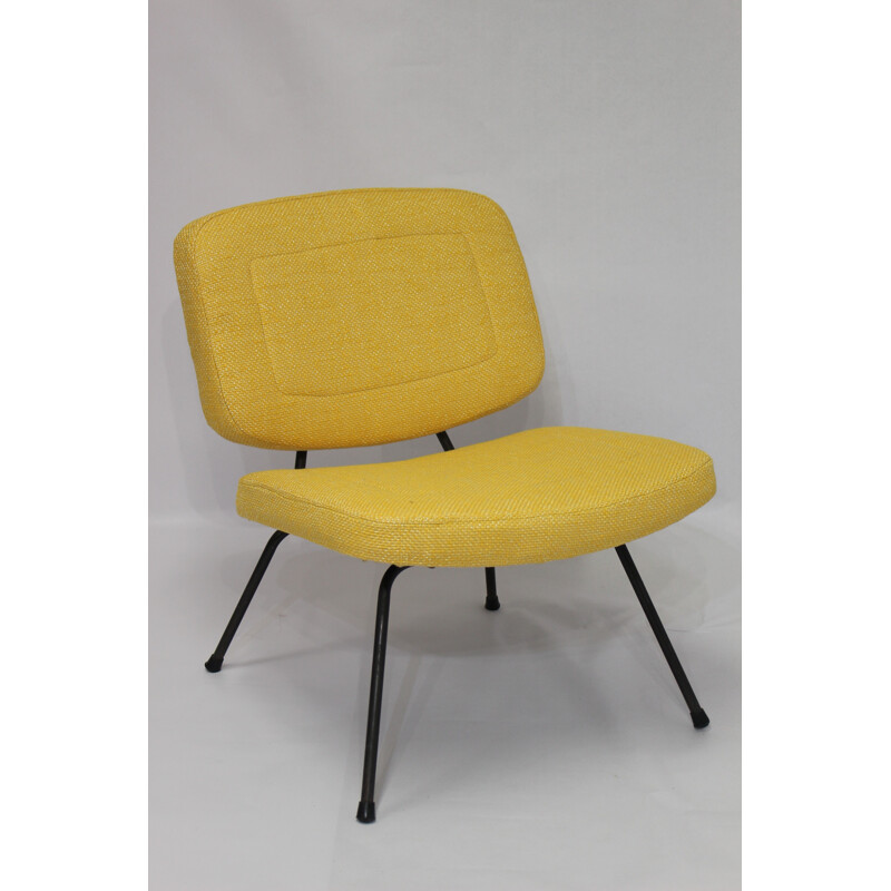 Pierre Paulin 190 CM Low yellow chair and ottoman for Thonet - 1950s