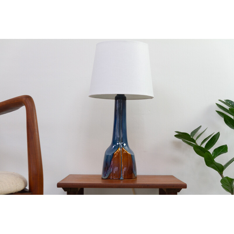 Lampe de table danoise vintage en céramique bleue et brune par E. Johansen pour Søholm, 1960