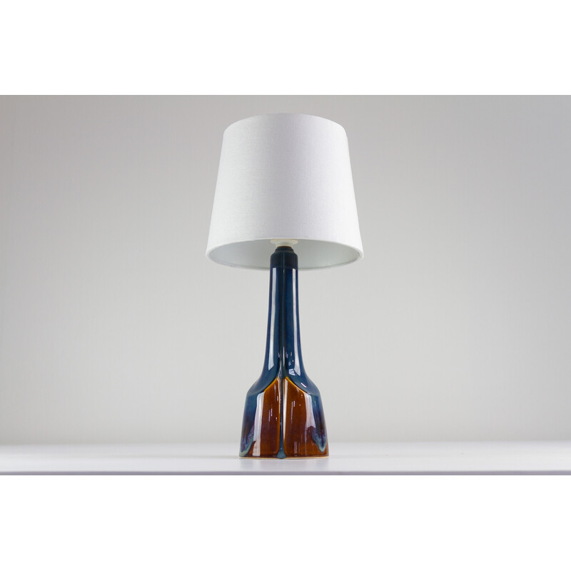 Lampe de table danoise vintage en céramique bleue et brune par E. Johansen pour Søholm, 1960