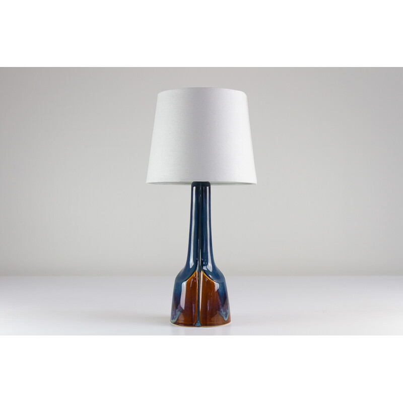 Lampe de table danoise vintage en céramique bleue et brune par E. Johansen pour Søholm, 1960