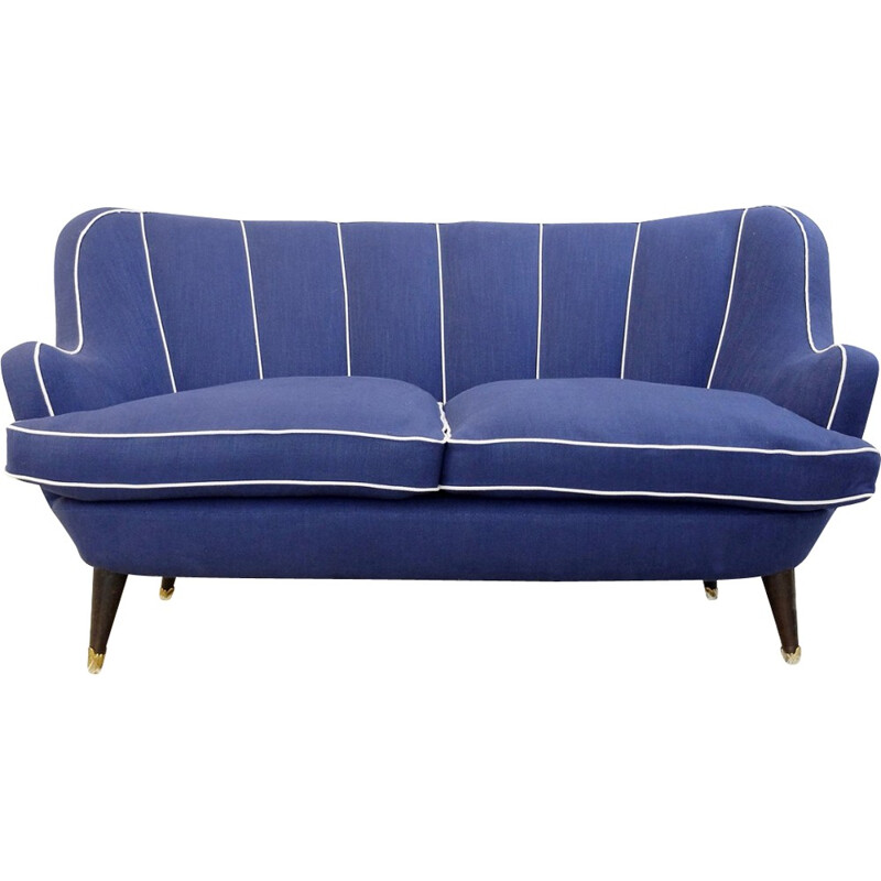 Sofa italien bleu et blanc - 1960