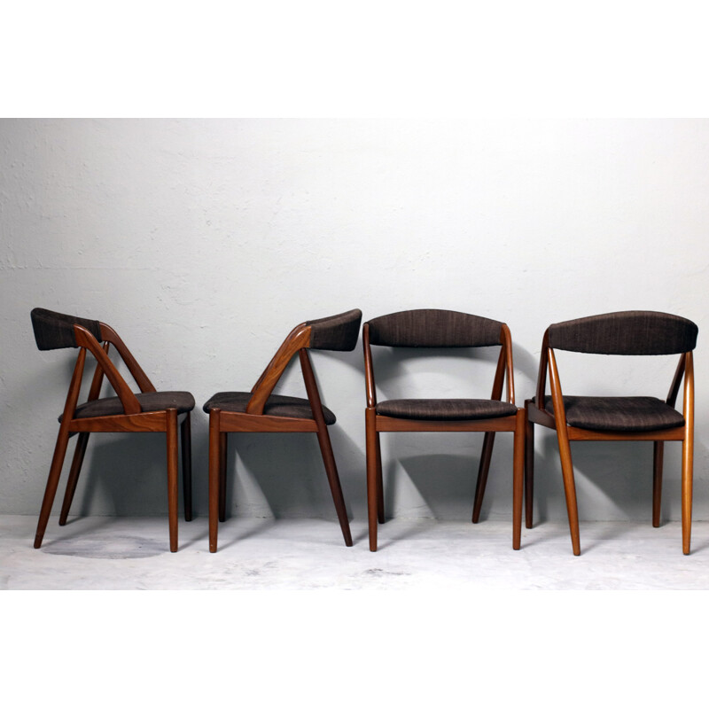 Set of 4 teak dining chairs with a brown fabrik by Kai Kristiansen - 1960s