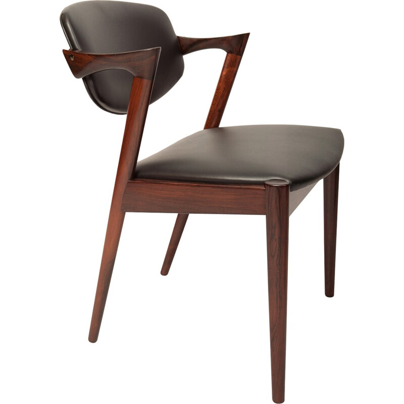 Ensemble de 6 chaises en cuir noir et palissandre,  Kai Kristiansen pour Schou Andersen - 1950