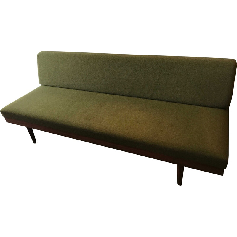 Daybed olive green fabric, 1 person- 1950s