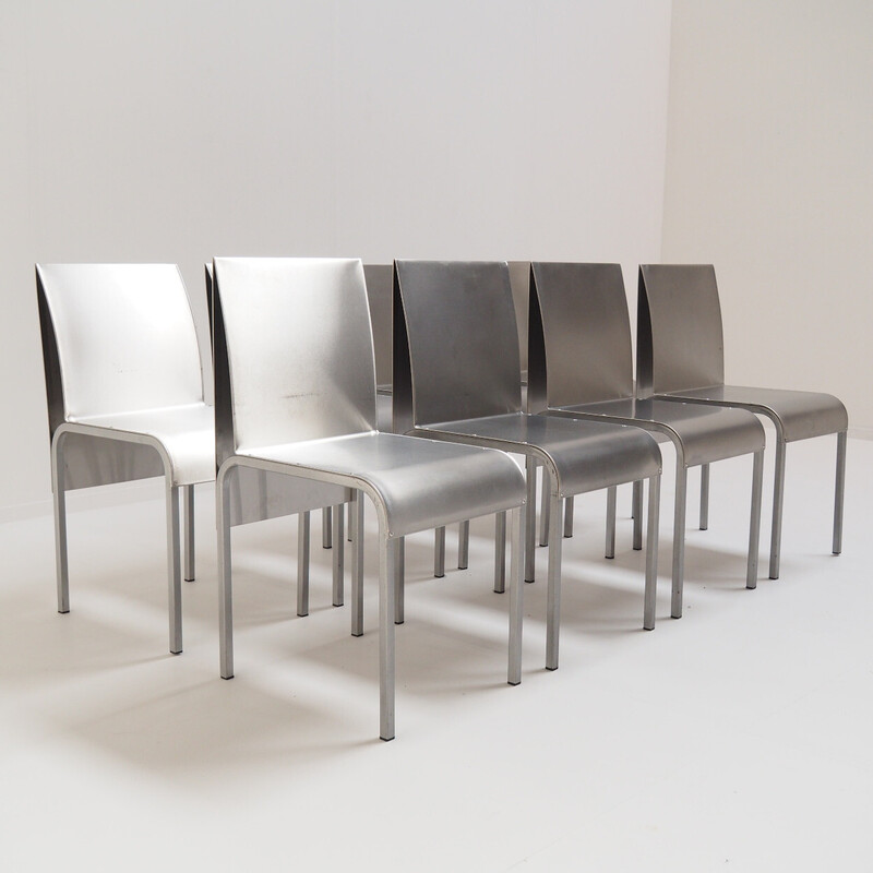 Set of 8 vintage aluminum dining chairs, Belgium 1980s