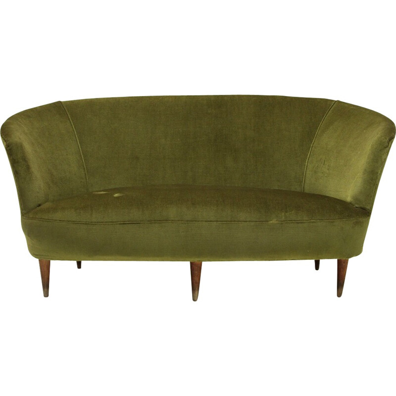 Italian Green Velvet Sofa with conical shaped legs - 1940s