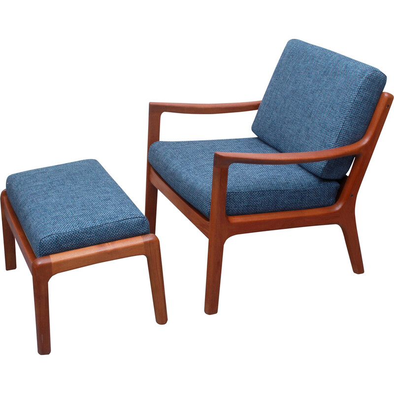 Vintage armchair and ottomane in teak by Ole Wanscher for Cado, 1960s