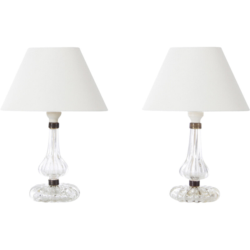 Pair of vintage crystal table lamps by Carl Fagerlund for Orrefors