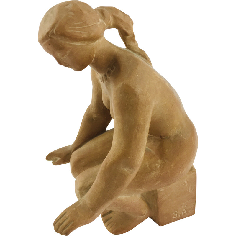 Figura di nudo femminile di metà secolo in terracotta di Árpád Somogyi, anni '70