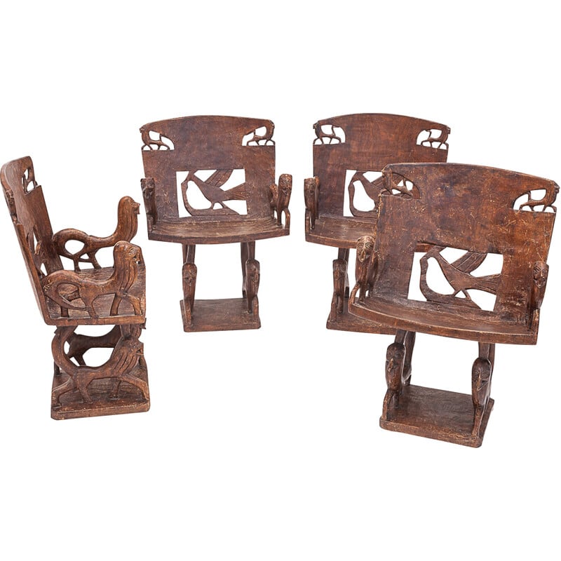 Lot de 4 fauteuils sculptés vintage, 1950