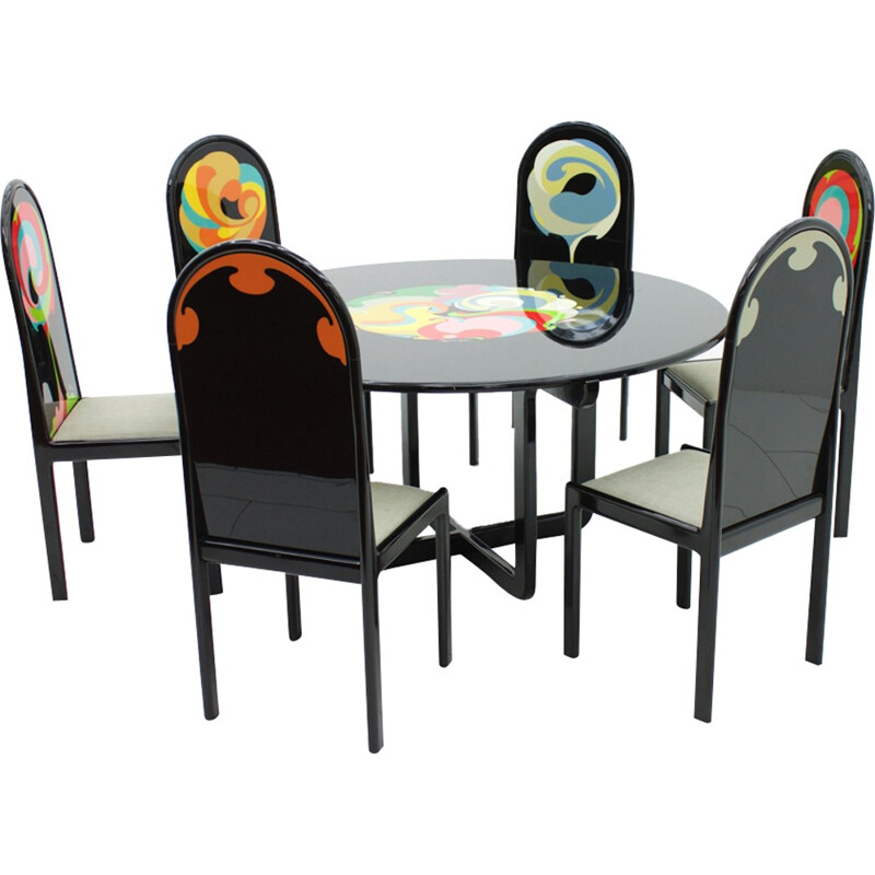 Suite de salle à manger composée d'une table ronde et six chaises de Bjorn Wiinblad édition Rosenthal - 1970