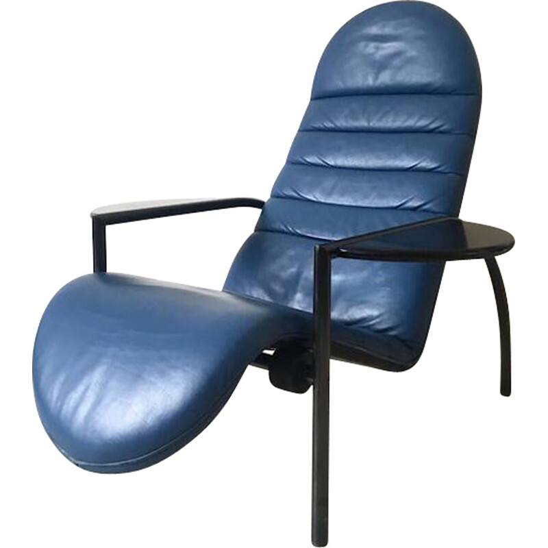 Sillón azul en cuero y metal y ajustable de Ammanati y Vitelli para Moroso - 1980