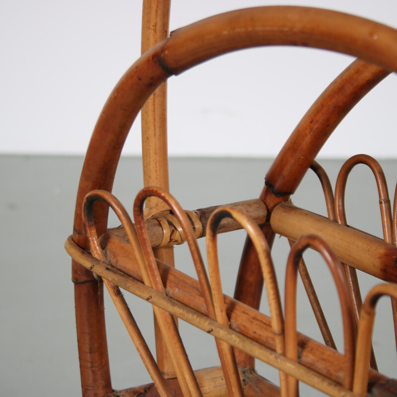 Vintage rattan magazine rack by Franco Albini, Italy 1950s