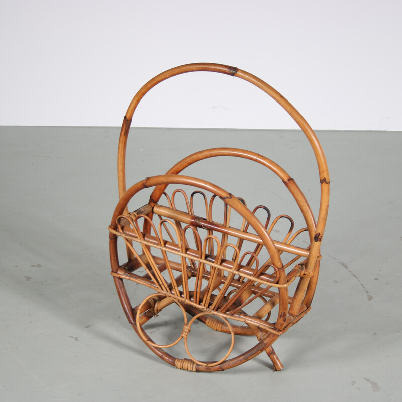 Vintage rattan magazine rack by Franco Albini, Italy 1950s